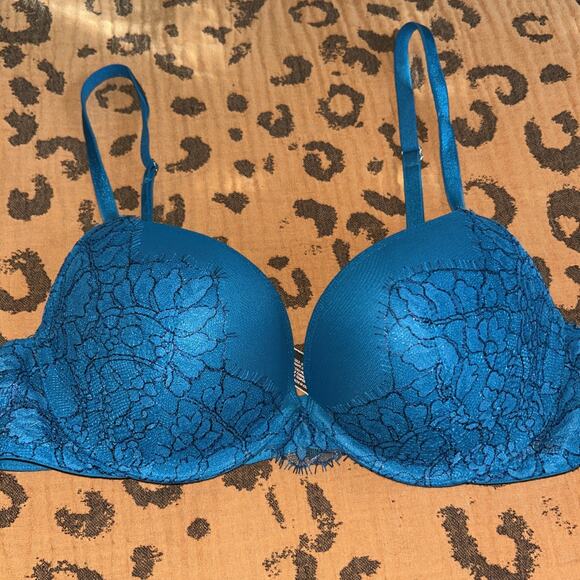 Victoria’s Secret Very Sexy Push-up Bra 32C Blue Lace Underwire - Picture 1 of 5